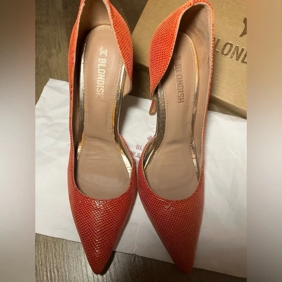 Blondish Red Textured Pointed Toe Pumps - Size 38 / 7.5 US, New in Box - Picture 5 of 5
